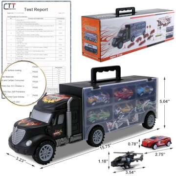 Toddler Toys for 3-4 Year Old Boys,Large Transport Cars Carrier Set Truck Toys with 12 Die cast Vehi...