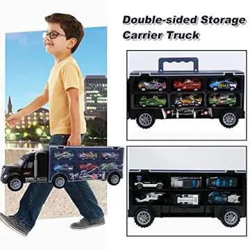 Toddler Toys for 3-4 Year Old Boys,Large Transport Cars Carrier Set Truck Toys with 12 Die cast Vehicles Truck Toys Cars,Ideal Christmas Easter Gifts Toys for Kids Age 3-7