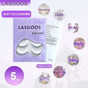 LASGOOS Fake Eyelashes Natural Look False Eye Lashes Daily Strip Cross Clear Band 6-12mm Cross Lashes Invisible Thin band Cute Lash for Wedding Daily Work Eye Makeup 5 Pairs