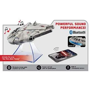 STAR WARS Millenium Falcon Bluetooth Speaker Portable Wireless Crystal Clear for Home, Travel, Outdoor, Rechargeable, Compatible with iPhone Samsung