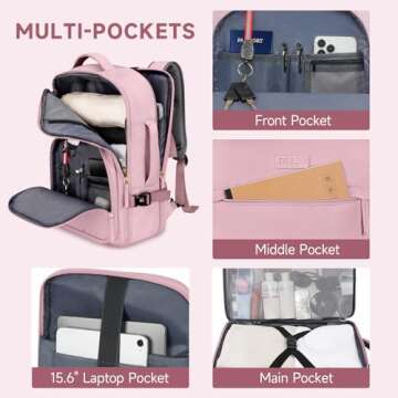 Airline Approved Carry on Luggage Backpack with a Toiletry Bag, Travel Essentials, College Backpack Fits 15.6 Inch Laptop with a Anti-Theft Pocket, Gifts for Women, Pink