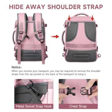 Airline Approved Carry on Luggage Backpack with a Toiletry Bag, Travel Essentials, College Backpack Fits 15.6 Inch Laptop with a Anti-Theft Pocket, Gifts for Women, Pink