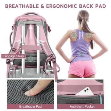 Airline Approved Carry on Luggage Backpack with a Toiletry Bag, Travel Essentials, College Backpack Fits 15.6 Inch Laptop with a Anti-Theft Pocket, Gifts for Women, Pink