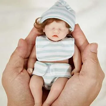 Guaber Reborn Baby Dolls, 6 Inch Mini Realistic Newborn Baby Girl Doll with Curly Rooted Hair 2 Clothes, Lifelike Reborn Doll Silicon Full Body