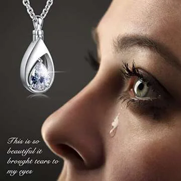925 Sterling Silver Cremation Jewelry Memorial CZ Teardrop Ashes Keepsake Urns Pendant Necklace for ...
