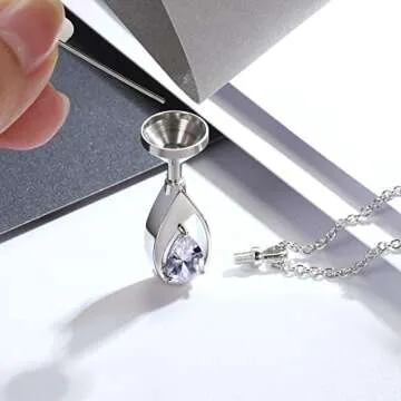 925 Sterling Silver Cremation Jewelry Memorial CZ Teardrop Ashes Keepsake Urns Pendant Necklace for urn Necklaces Ashes Jewelry Gifts (Clear)