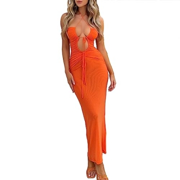 Madjtlqy Sexy Women Sleeveless Backless Cutout Maxi Dress Y2k Tie Dye Print Long Dress Bodycon Night...