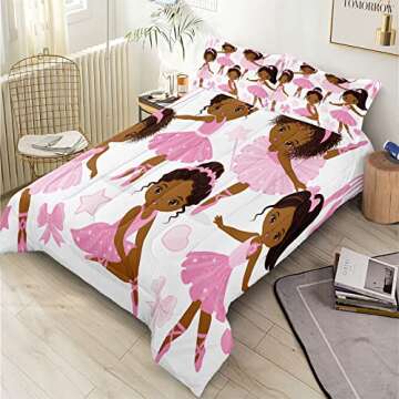 SIRDO Full Bedding Sets for Girls, African American Magic Comforter Set with Ballet Dancer, Pink Bed...