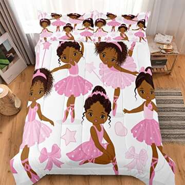 SIRDO Full Bedding Sets for Girls, African American Magic Comforter Set with Ballet Dancer, Pink Bed Set for Kids Teens, Little Girls Bedroom Decor