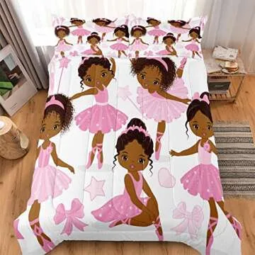 SIRDO Full Bedding Sets for Girls, African American Magic Comforter Set with Ballet Dancer, Pink Bed Set for Kids Teens, Little Girls Bedroom Decor
