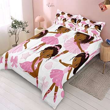SIRDO Full Bedding Sets for Girls, African American Magic Comforter Set with Ballet Dancer, Pink Bed Set for Kids Teens, Little Girls Bedroom Decor