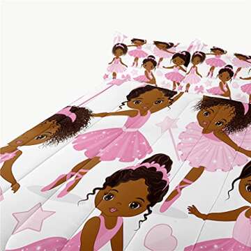 SIRDO Full Bedding Sets for Girls, African American Magic Comforter Set with Ballet Dancer, Pink Bed Set for Kids Teens, Little Girls Bedroom Decor