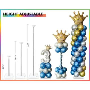 YALLOVE Balloon Column Stand Kit, Set of 2, 7 Feet Height Adjustable Balloon Tower Pillar with Reusa...