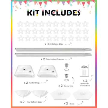 YALLOVE Balloon Column Stand Kit, Set of 2, 7 Feet Height Adjustable Balloon Tower Pillar with Reusable Metal Telescopic Design for Birthday, Wedding, Baby Shower, Graduation Party Decoration