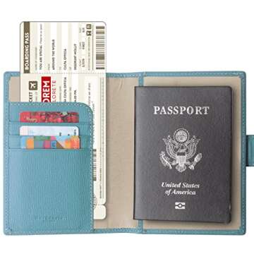 Genuine Leather Passport and Vaccine Card Holder, RFID Passport Cover Credit Card Case with CDC Vaccination Card Slot for Family Travel Id Documents Women and Men (Haze Blue)