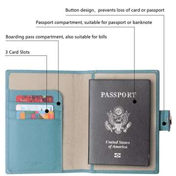 Genuine Leather Passport and Vaccine Card Holder, RFID Passport Cover Credit Card Case with CDC Vaccination Card Slot for Family Travel Id Documents Women and Men (Haze Blue)