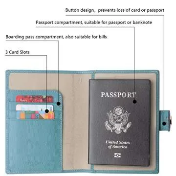 Genuine Leather Passport and Vaccine Card Holder, RFID Passport Cover Credit Card Case with CDC Vaccination Card Slot for Family Travel Id Documents Women and Men (Haze Blue)