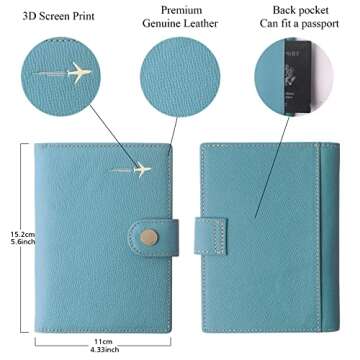 Genuine Leather Passport and Vaccine Card Holder, RFID Passport Cover Credit Card Case with CDC Vaccination Card Slot for Family Travel Id Documents Women and Men (Haze Blue)