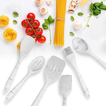 Culinary Edge 6-Piece Nonstick Silicone Marble Finish Cooking Utensils & Spatulas Set- BPA Free Non ...