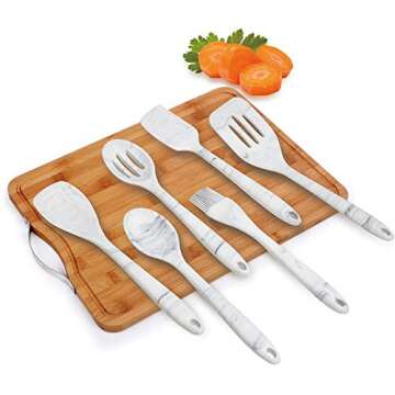 Culinary Edge 6-Piece Nonstick Silicone Marble Finish Cooking Utensils & Spatulas Set- BPA Free Non Toxic Safe for Pots & Pans