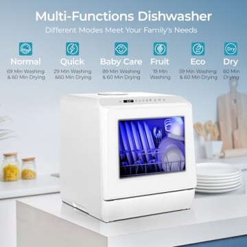 EUHOMY Portable Dishwasher Countertop, Mini Dishwasher with 5L Water Tank