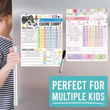 Hadley Designs Dry Erase Chore Chart for Kids – Daily Responsibility and Reward Chart, Magnetic Chore Chart for Refrigerator, Behavior Board for Toddlers & Kids, Weekly Checklist