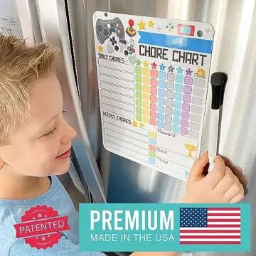 Hadley Designs Dry Erase Chore Chart for Kids – Daily Responsibility and Reward Chart, Magnetic Chore Chart for Refrigerator, Behavior Board for Toddlers & Kids, Weekly Checklist