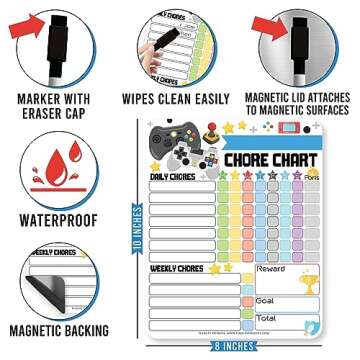Hadley Designs Dry Erase Chore Chart for Kids – Daily Responsibility and Reward Chart, Magnetic Chore Chart for Refrigerator, Behavior Board for Toddlers & Kids, Weekly Checklist