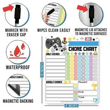 Hadley Designs Dry Erase Chore Chart for Kids – Daily Responsibility and Reward Chart, Magnetic Chore Chart for Refrigerator, Behavior Board for Toddlers & Kids, Weekly Checklist