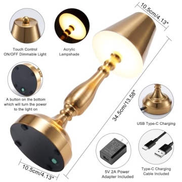 Stylish Cordless Rechargeable Table Lamp with Dimming Features