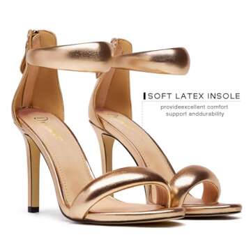 driceic Women's Gold Pump Open Toe Heel Sandals Back Zipper Round Ankle Strappy Stiletto Heels Spark...