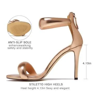driceic Women's Gold Pump Open Toe Heel Sandals Back Zipper Round Ankle Strappy Stiletto Heels Sparkle Glitter Metallic Party Sexy Wedding Dressy Shoes 10
