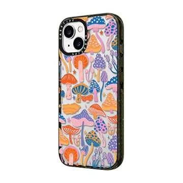 CASETiFY Impact iPhone 14 Case [4X Military Grade Drop Tested / 8.2ft Drop Protection] - Magic Mushrooms - Glossy Black