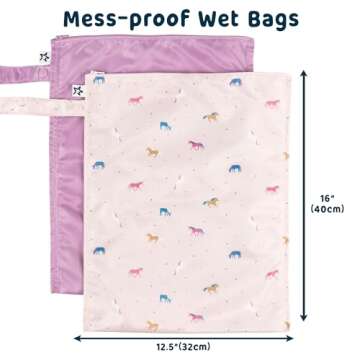 Tiny Twinkle Mess-proof Wet Bags 2 Pack Waterproof and Washable Bag for Travel storage, Stroller, Da...