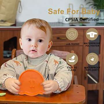 HALAA VAUVA Long Sleeve Baby Bibs for Toddlers, Waterproof, Mess Proof, Coverall, Easy Clean Outfit Baby Smock with Food Catcher Pocket for Feeding, Eating, Washable, Boys Girls Led Weaning Shirt Bib