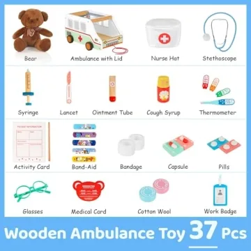 Interactive Wooden Doctor Kit for Kids, 37pcs Fun Set