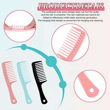 3Pcs Wide Tooth Detangling Comb : Wide Tooth Comb and Large Hair Detangling Comb,Durable Hair Brush for Best Styling and Professional Hair Care, Suitable for Curly Hair, Long Hair, Wet Hair,Wide Tooth Comb for Curly Hair (Pink|Blue|Black)