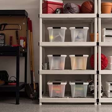 IRIS USA 19 QT Plastic Storage Box with Lid and Latches - 6 Pack - BPA-Free, Discreet Organizing Solution, Durable Nestable Stackable Containers, Secure Pull Handle - Pearl