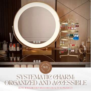 Flexzion 4 Tiers Earring Holder Organizer 72 pairs - Jewelry Necklace Rotating Spin Display Stand Bracelet Ring Pendants Tabletop Storage Store Rack Tower with Hook on Top (Antique Gold)