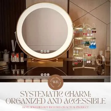 Flexzion 4 Tiers Earring Holder Organizer 72 pairs - Jewelry Necklace Rotating Spin Display Stand Bracelet Ring Pendants Tabletop Storage Store Rack Tower with Hook on Top (Antique Gold)