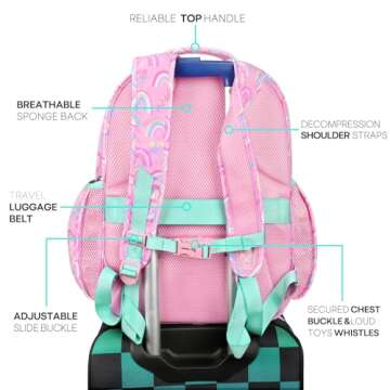 mibasies Backpack for Girls, Large Capacity Kids Backpack for Elementary School with Laptop Compartment（Rainbow）