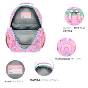 mibasies Backpack for Girls, Large Capacity Kids Backpack for Elementary School with Laptop Compartment（Rainbow）