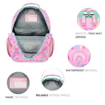 mibasies Backpack for Girls, Large Capacity Kids Backpack for Elementary School with Laptop Compartment（Rainbow）