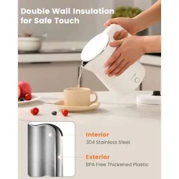 WTJMOV Electric Kettle Stainless Steel, 1.0L Small Water Boiler 1200W Fast Boiling, Double Wall Tea ...