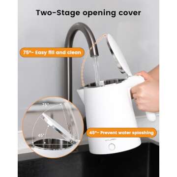 WTJMOV Electric Kettle Stainless Steel, 1.0L Small Water Boiler 1200W Fast Boiling, Double Wall Tea Kettle Pot Automatic Shut Off, Durable Coffee & Tea Maker/Warmer/Heater White