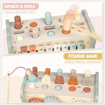 Joyreal Wooden Montessori Toys for 1 Year Old - Whack A Mole Hammering Pounding Toy with Xylophone &...