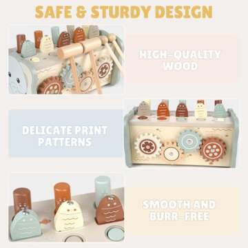 Joyreal Wooden Montessori Toys for 1 Year Old - Whack A Mole Hammering Pounding Toy with Xylophone & Fishing Game - Educational Toddler Activities for 1 2 3 Year Old Christmas Birthday Gifts