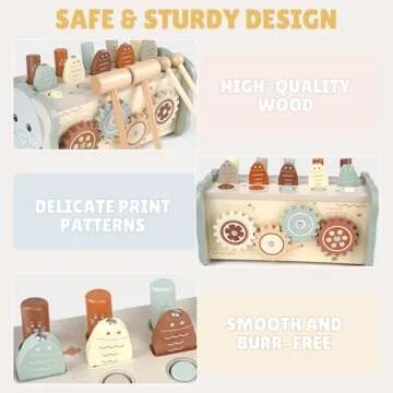 Joyreal Wooden Montessori Toys for 1 Year Old - Whack A Mole Hammering Pounding Toy with Xylophone & Fishing Game - Educational Toddler Activities for 1 2 3 Year Old Christmas Birthday Gifts