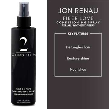 Jon Renau Fiber Love Synthetic Conditioning Spray, 8.5 oz – Leave-In Conditioner for Wigs, Toppers & Hair Extensions – Detangles, Restores Shine & Protects Synthetic Fiber