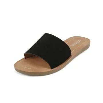 Soda Shoes Women Flip Flops Basic Plain Slippers Slip On Sandals Slides Casual Peep Toe Beach Efron-S Black Nub 6